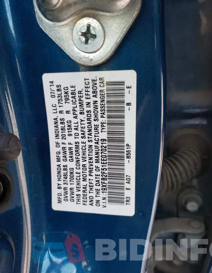 19XFB2F51EE070219 Photo# 12