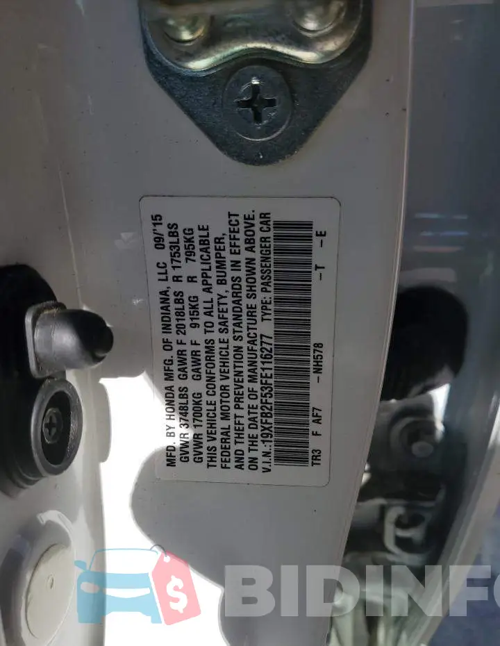 19XFB2F53FE116277 Photo# 12