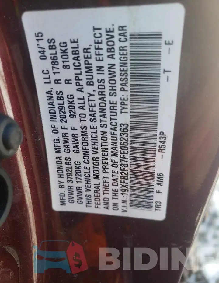 19XFB2F87FE062363 Photo# 12