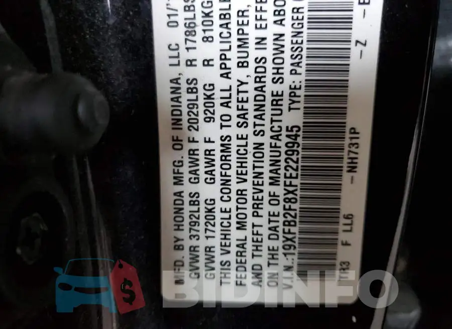 19XFB2F8XFE229945 Photo# 12