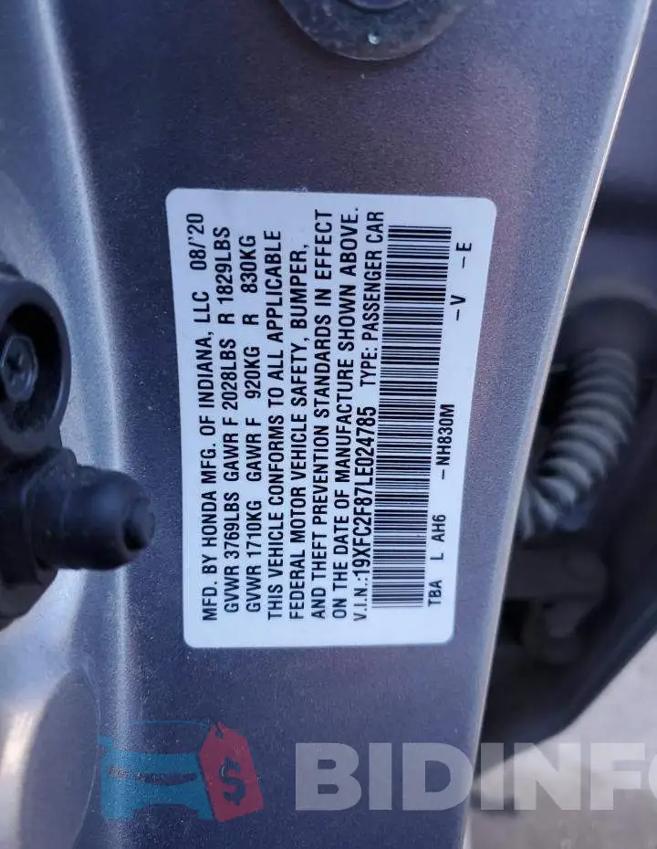 19XFC2F87LE024785 Photo# 12