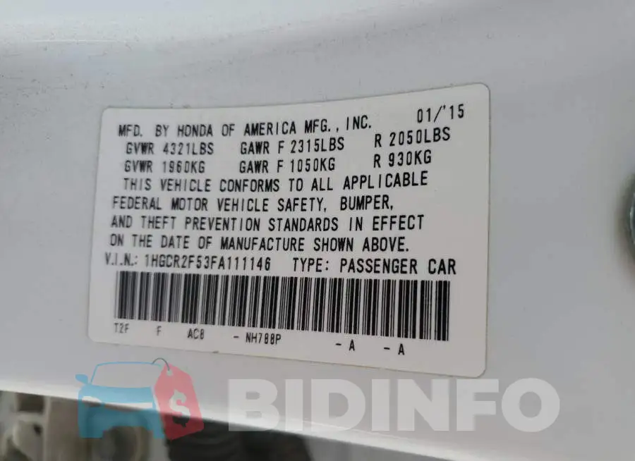 1HGCR2F53FA111146 Photo# 10