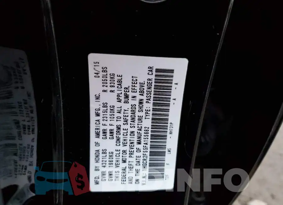 1HGCR2F55FA155682 Photo# 12