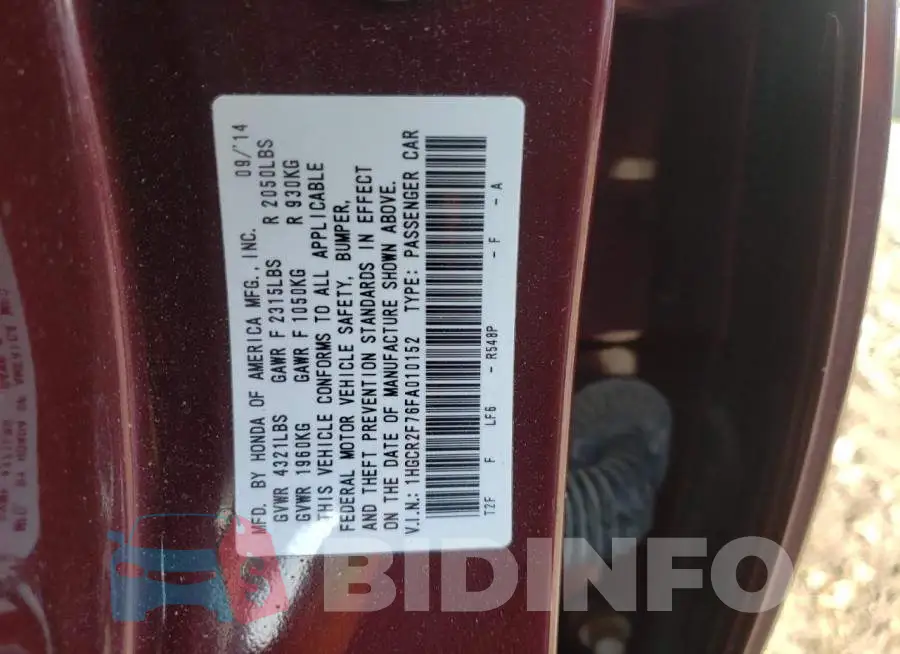 1HGCR2F76FA010152 Photo# 12