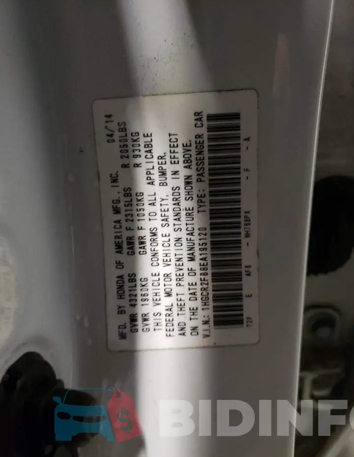 1HGCR2F88EA195120 Photo# 12