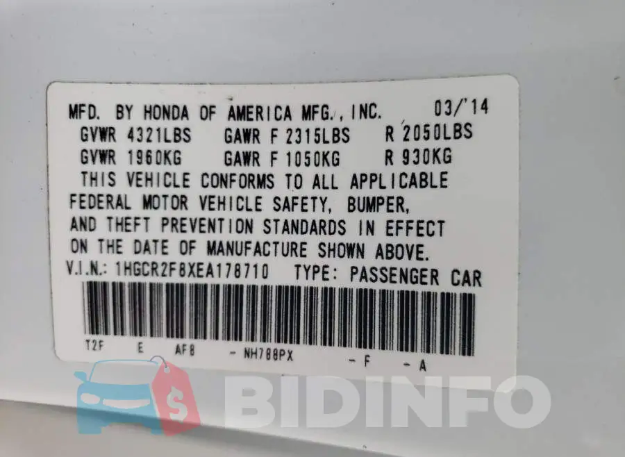 1HGCR2F8XEA178710 Photo# 10