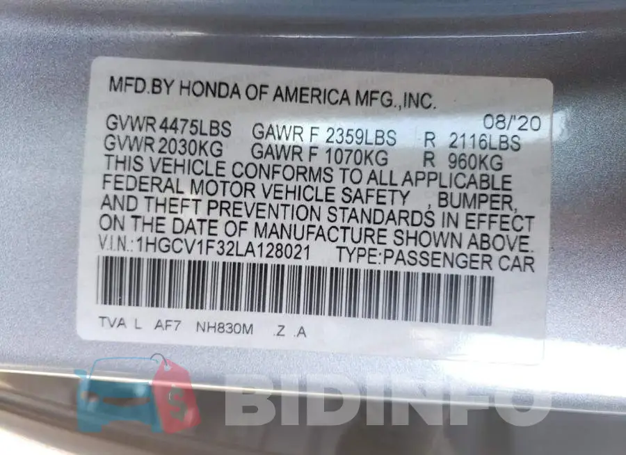 1HGCV1F32LA128021 Photo# 13