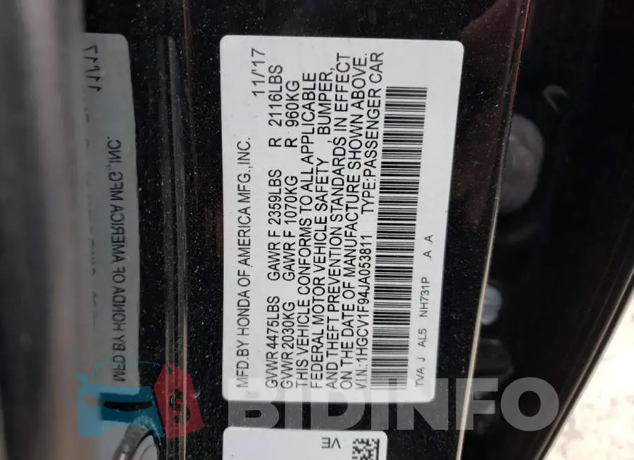 1HGCV1F94JA053811 Photo# 12
