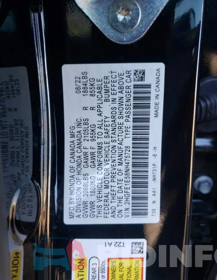 2HGFE1E58NH475728 Photo# 10