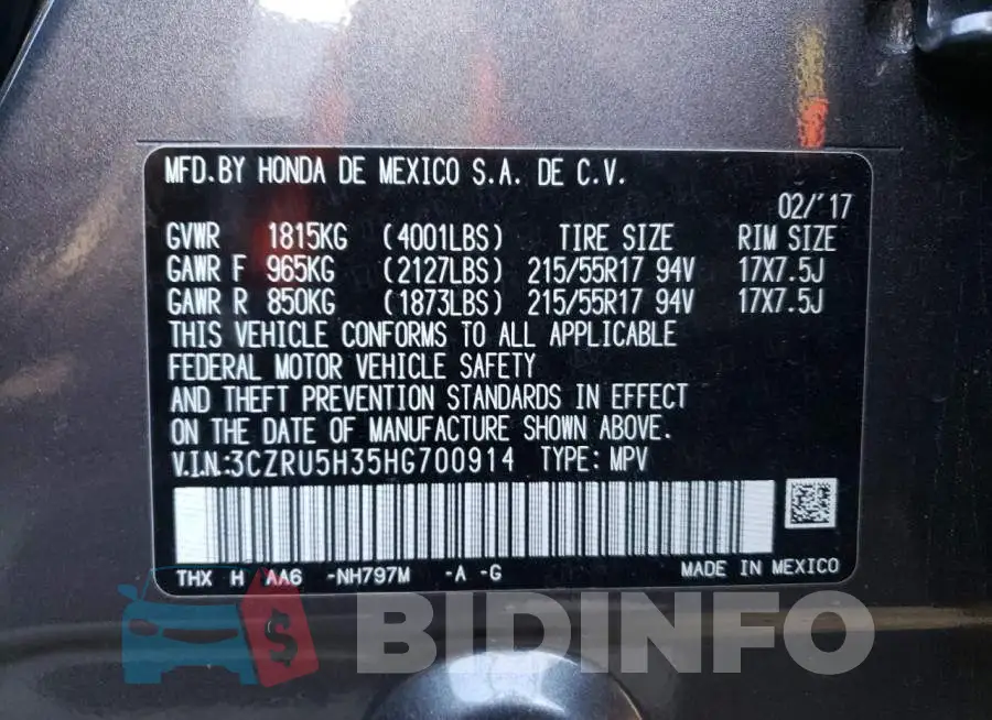 3CZRU5H35HG700914 Photo# 13