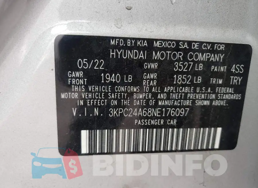 3KPC24A68NE176097 Photo# 13