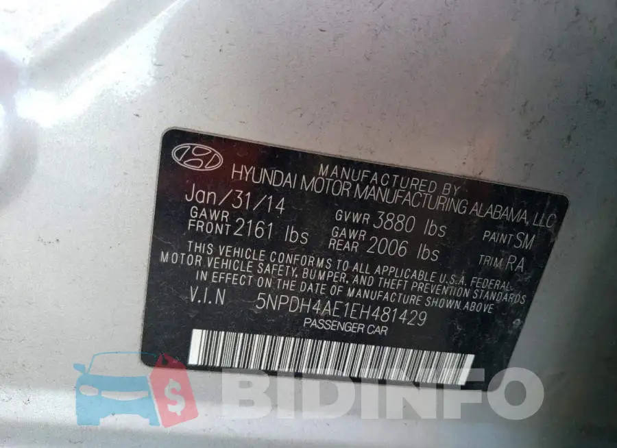 5NPDH4AE1EH481429 Photo# 12