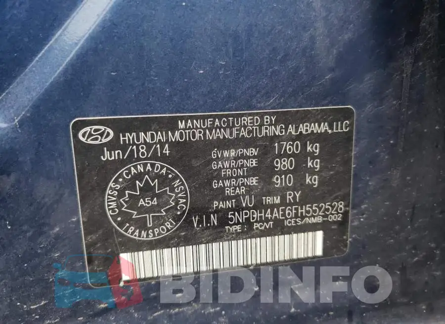 5NPDH4AE6FH552528 Photo# 10