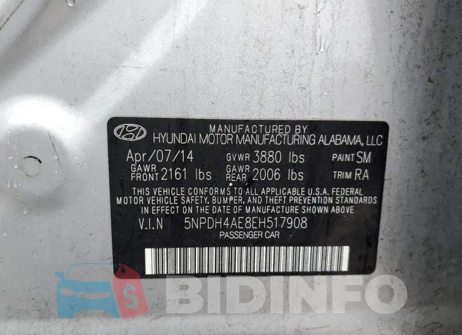 5NPDH4AE8EH517908 Photo# 12