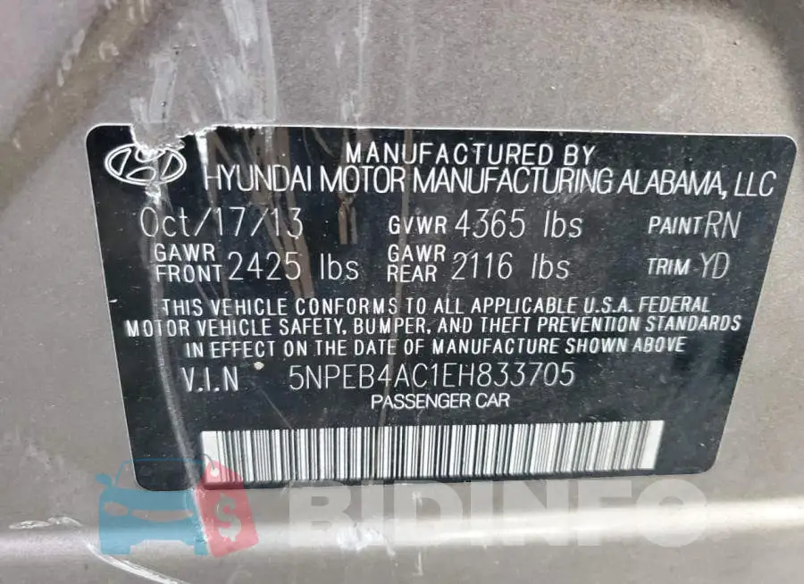 5NPEB4AC1EH833705 Photo# 13