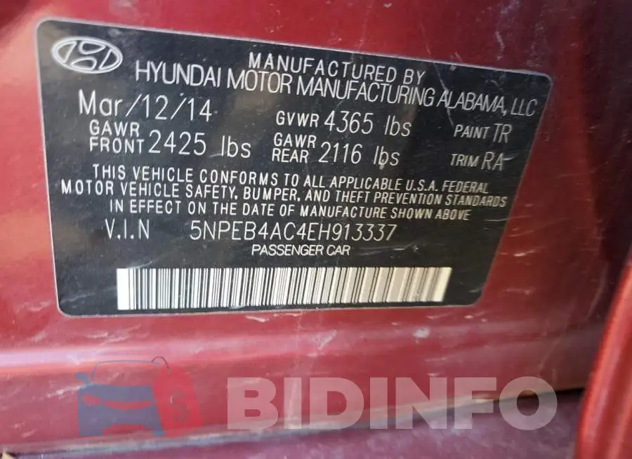 5NPEB4AC4EH913337 Photo# 12