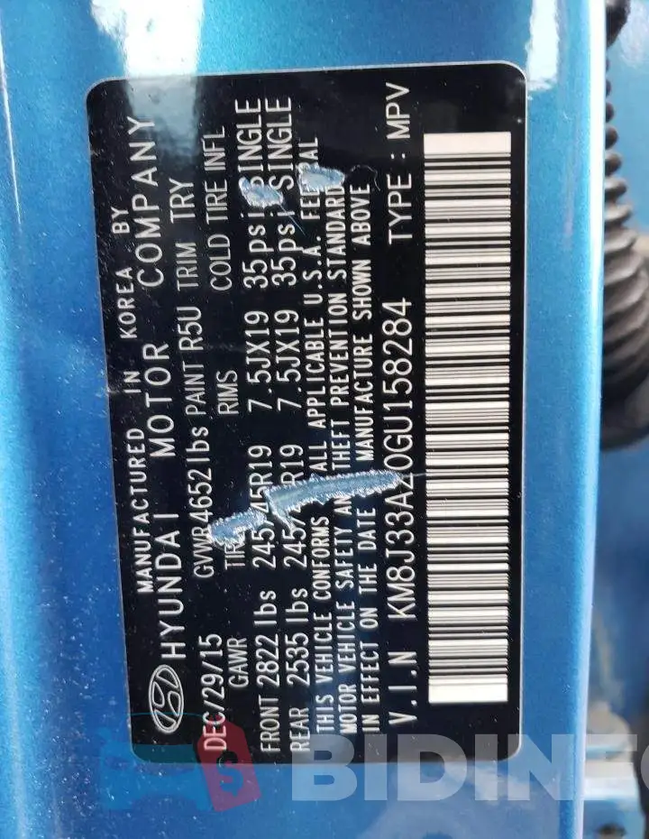 KM8J33A20GU158284 Photo# 13