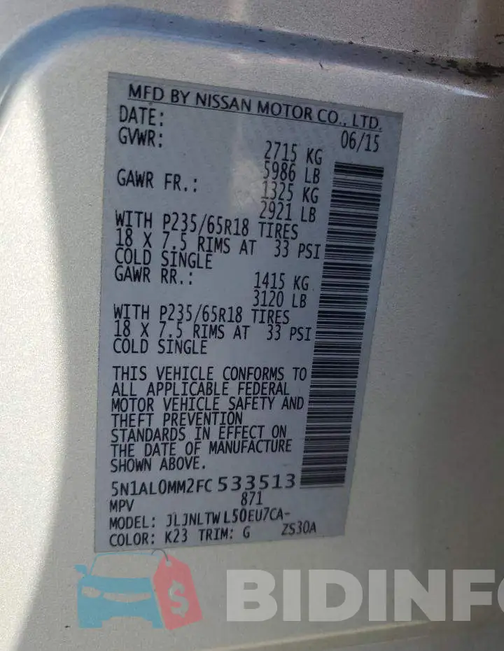 5N1AL0MM2FC533513 Photo# 13