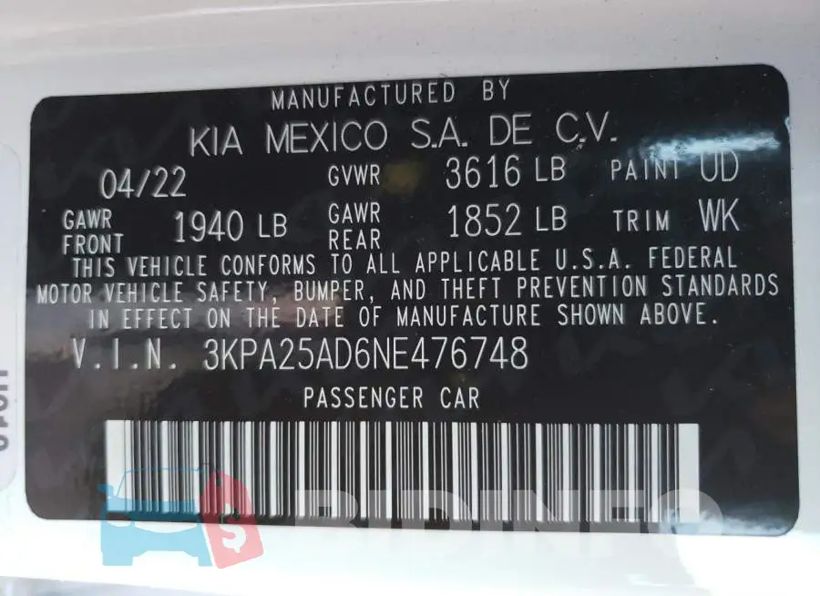 3KPA25AD6NE476748 Photo# 10