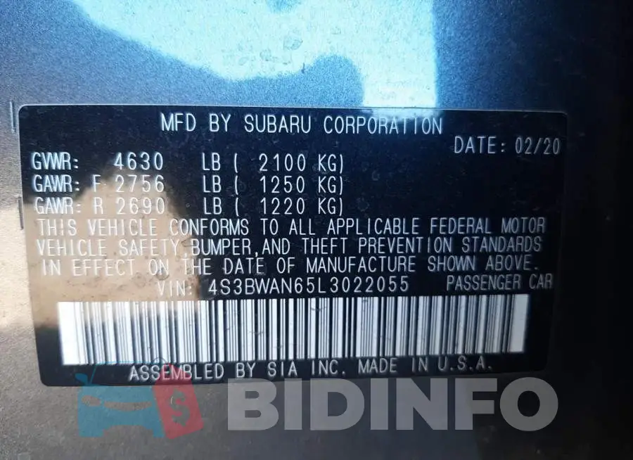 4S3BWAN65L3022055 Photo# 10