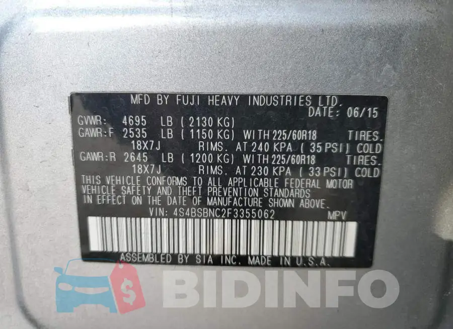 4S4BSBNC2F3355062 Photo# 13