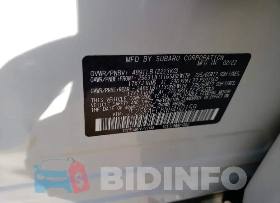JF2SKAEC8NH450159 Photo# 12