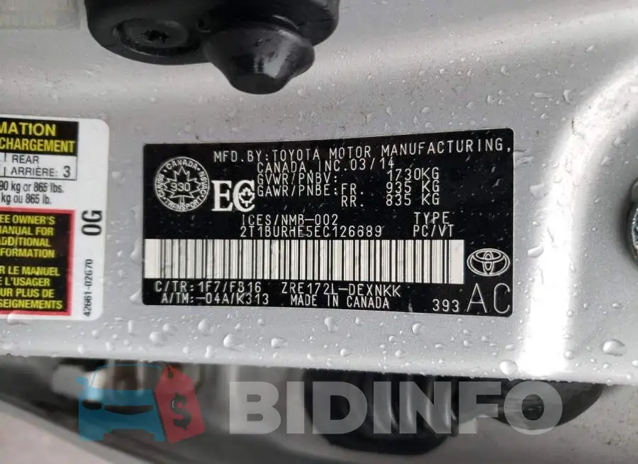 2T1BURHE5EC126689 Photo# 13