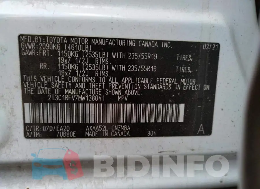 2T3C1RFV7MW138041 Photo# 12