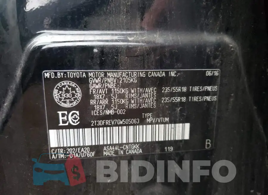 2T3DFREV7GW505063 Photo# 10