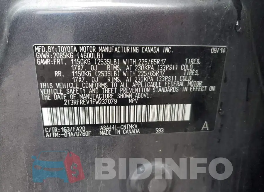 2T3RFREV1FW237079 Photo# 13