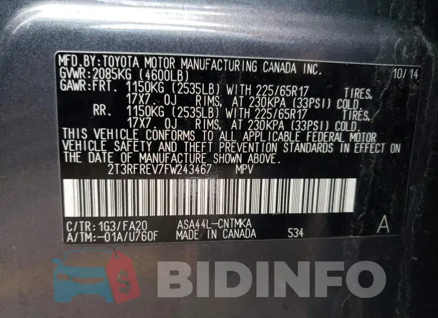 2T3RFREV7FW243467 Photo# 13