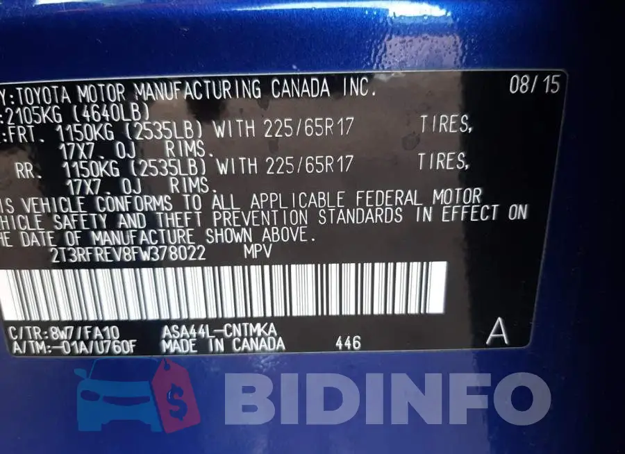 2T3RFREV8FW378022 Photo# 12