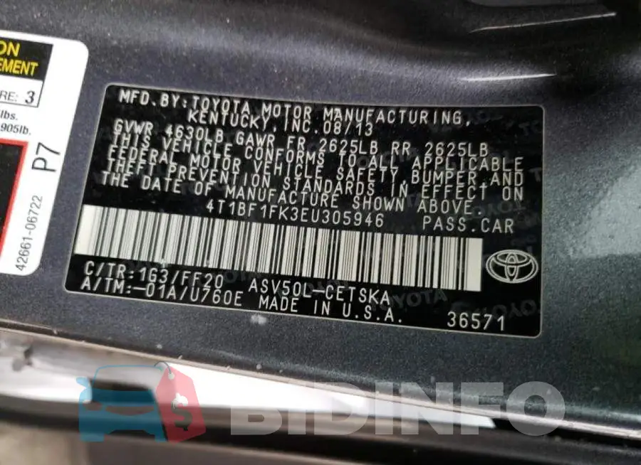4T1BF1FK3EU305946 Photo# 12