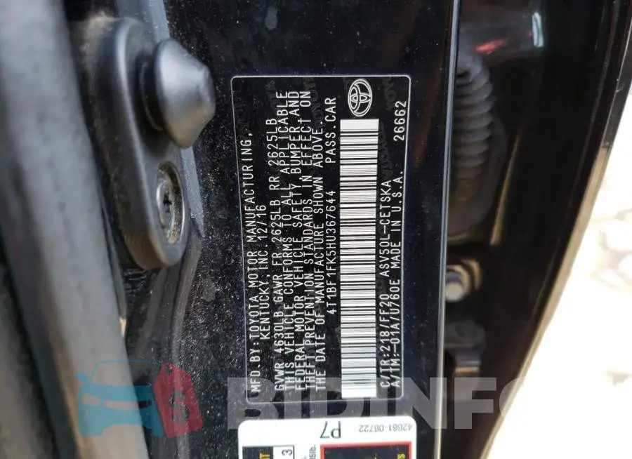 4T1BF1FK5HU367644 Photo# 12