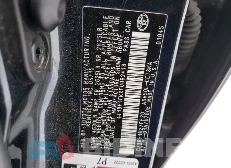 4T1BF1FKXFU082418 Photo# 12
