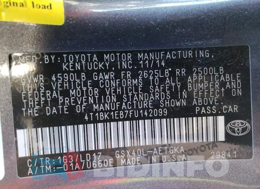 4T1BK1EB7FU142099 Photo# 12