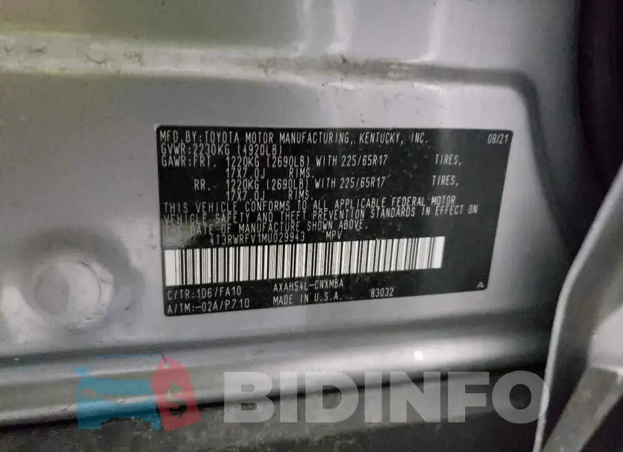 4T3RWRFV1MU029943 Photo# 13