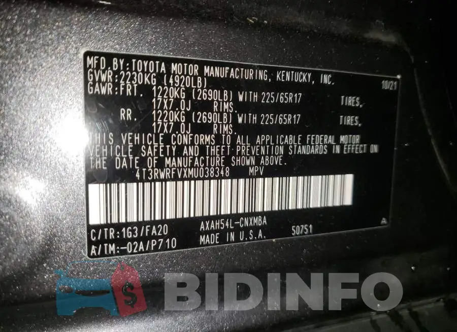 4T3RWRFVXMU038348 Photo# 14