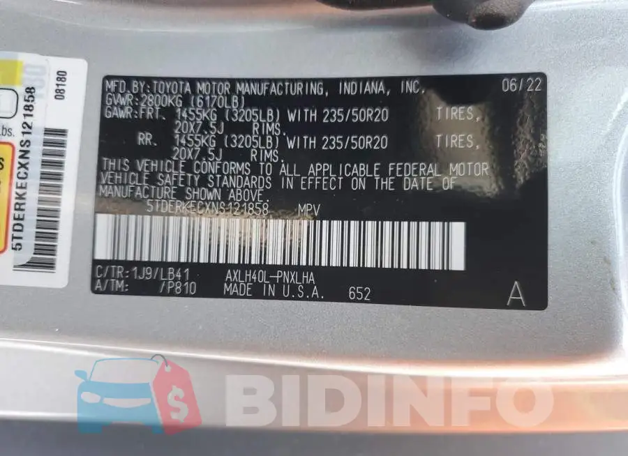5TDERKECXNS121858 Photo# 14
