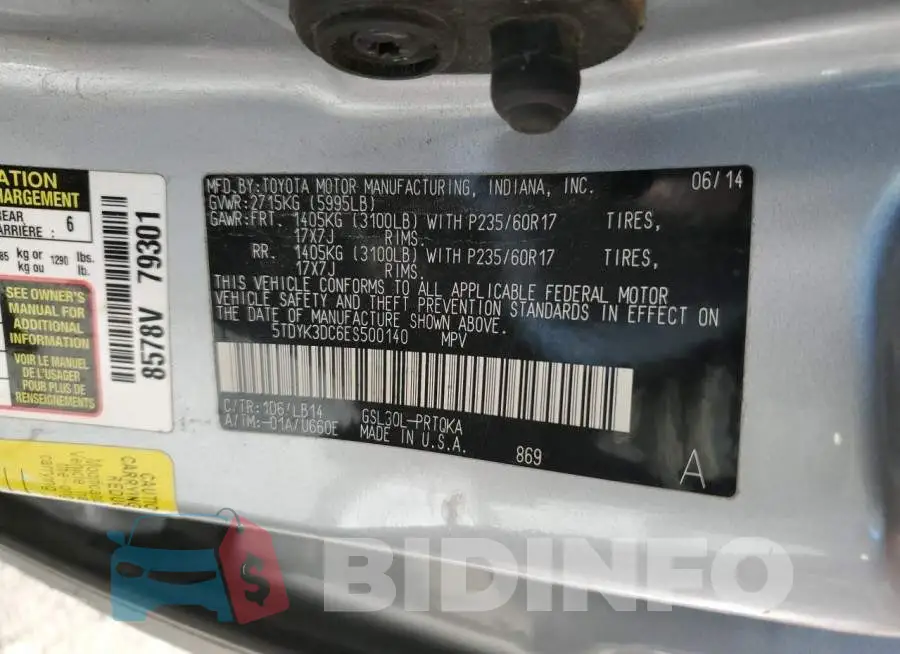 5TDYK3DC6ES500140 Photo# 10