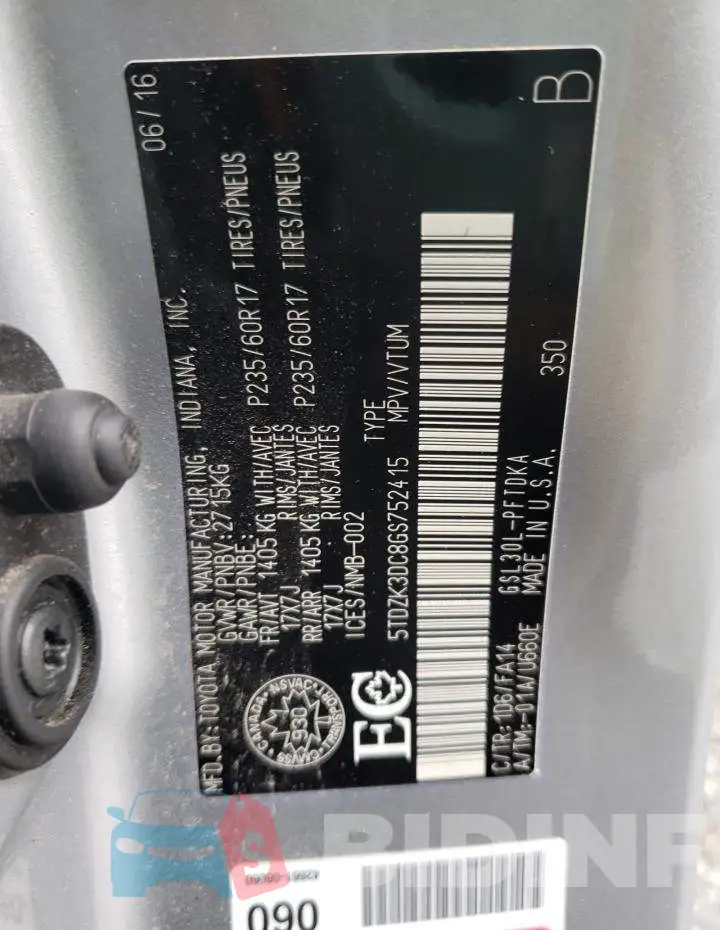 5TDZK3DC8GS752415 Photo# 13