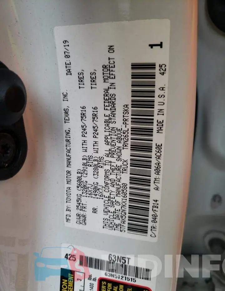 5TFAX5GN7KX160580 Photo# 12