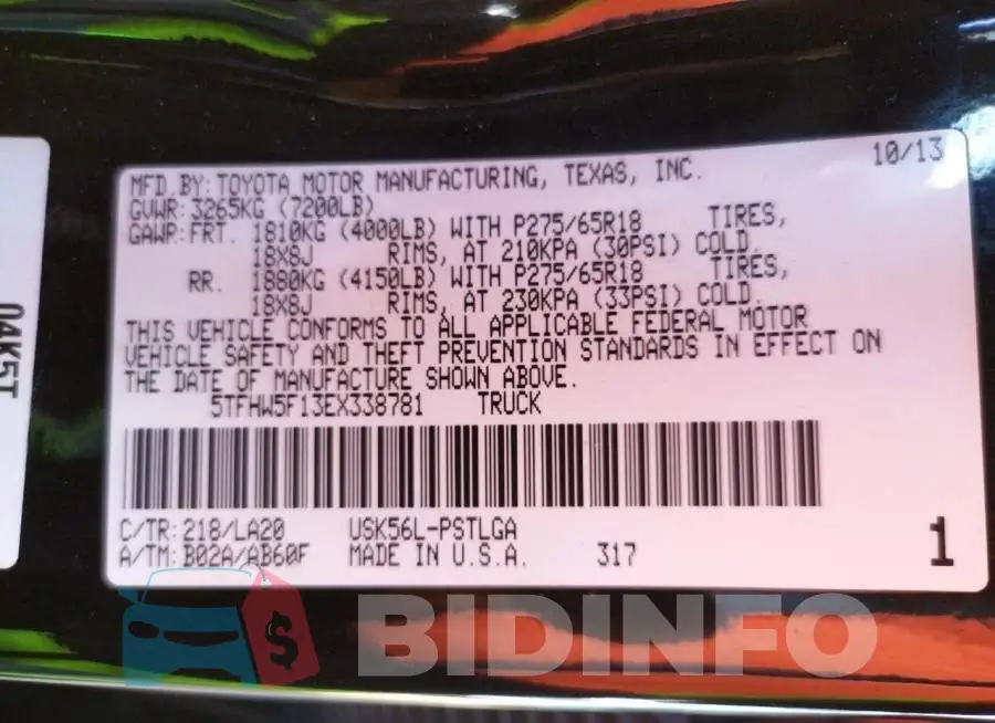 5TFHW5F13EX338781 Photo# 12