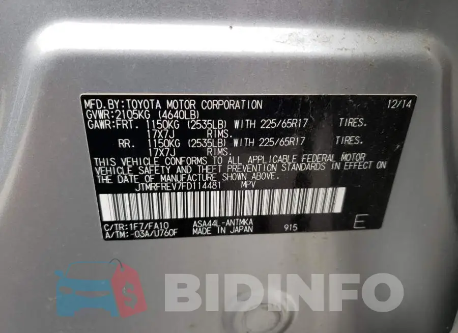 JTMRFREV7FD114481 Photo# 14