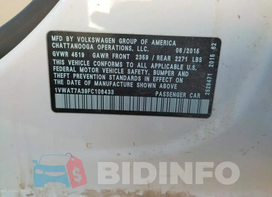 1VWAT7A39FC106433 Photo# 12