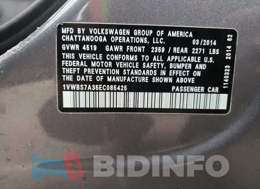 1VWBS7A35EC085425 Photo# 12