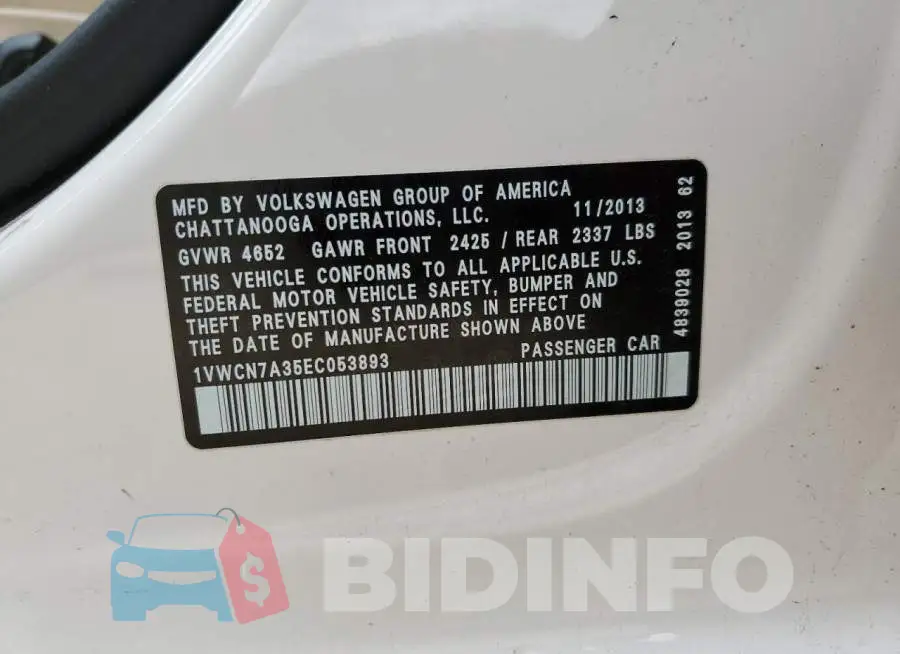 1VWCN7A35EC053893 Photo# 13