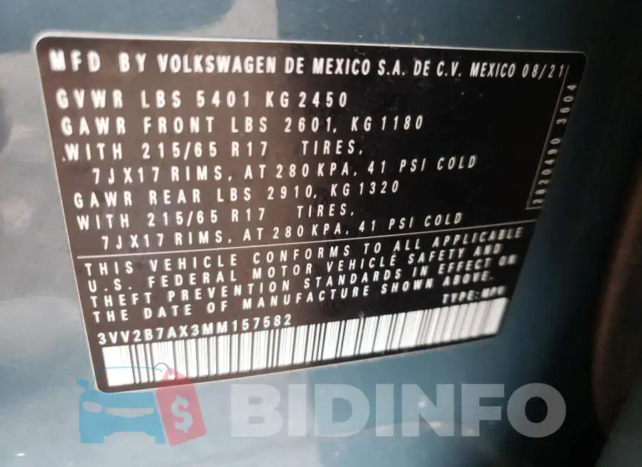3VV2B7AX3MM157582 Photo# 13