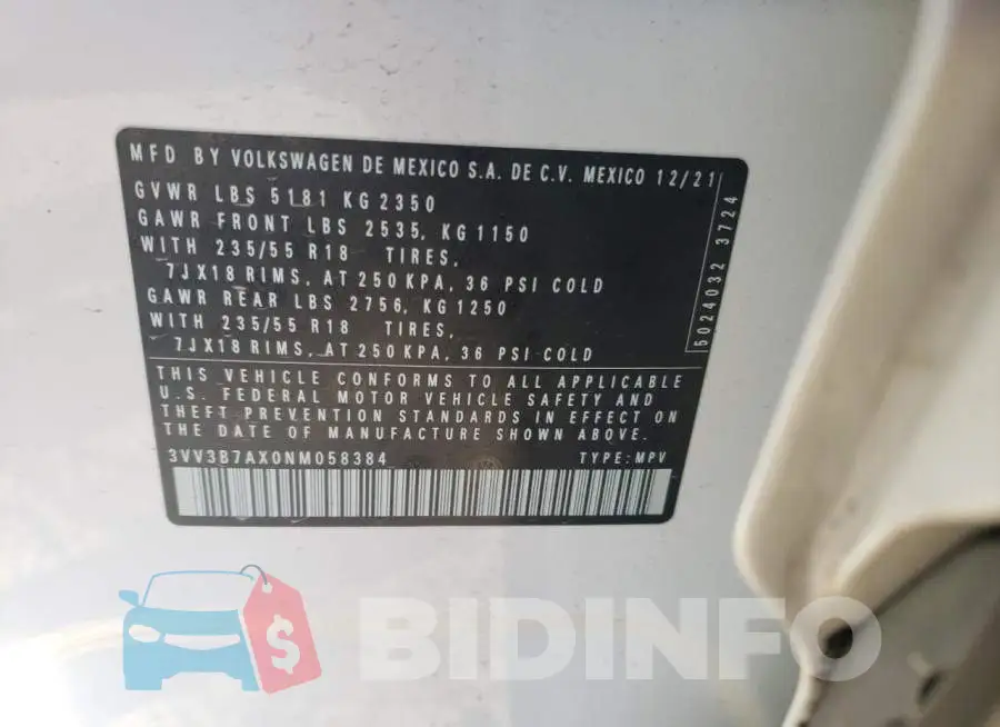 3VV3B7AX0NM058384 Photo# 12