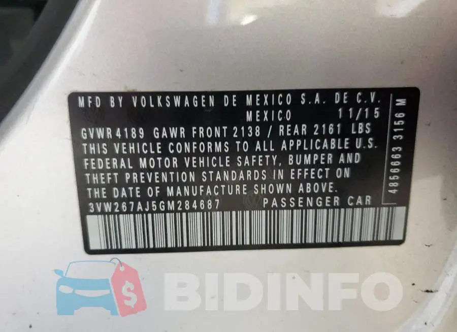 3VW267AJ5GM284687 Photo# 12